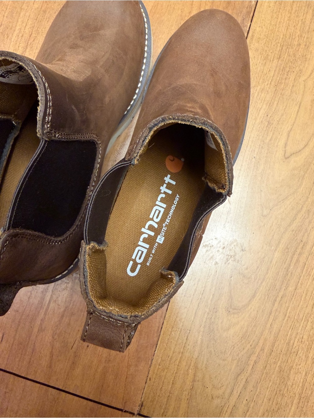 Carhartt Leather Wedge Chelsea Boots Brown | Farmhouse Cabincore Utility Fall |8 - Picture 5 of 8